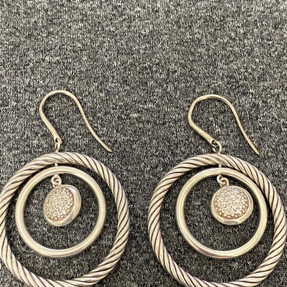 David Yurman Silver Earrings with Diamond Accents - Picture 4 of 5